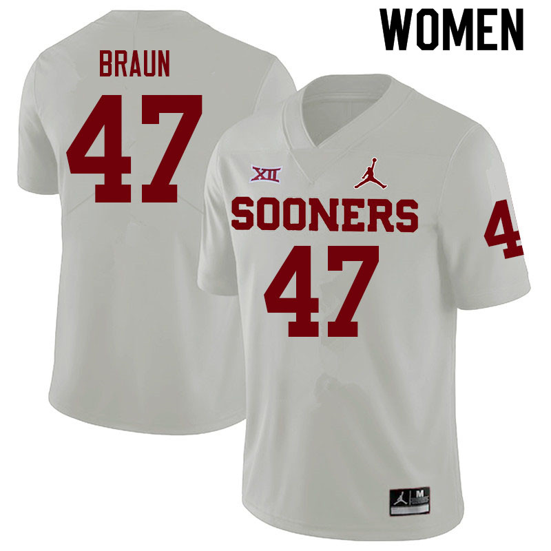 Women #47 Brady Braun Oklahoma Sooners College Football Jerseys Sale-White
